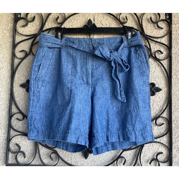 Talbots Tie Waist Linen Blend Shorts - Size 6 - Blue - Picture 2 of 12